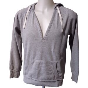 ENZA Hoodie Woman's Large Pullover Kangaroo Pocket Adult Gray V-Neck Sweatshirt